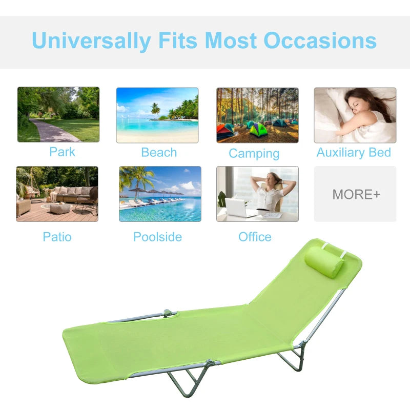 Outsunny Folding Chaise Lounge Pool Chair, Outdoor Sun Tanning Chair with Pillow, Reclining Back, Steel Frame & Breathable Mesh for Beach, Yard, Patio, Beige