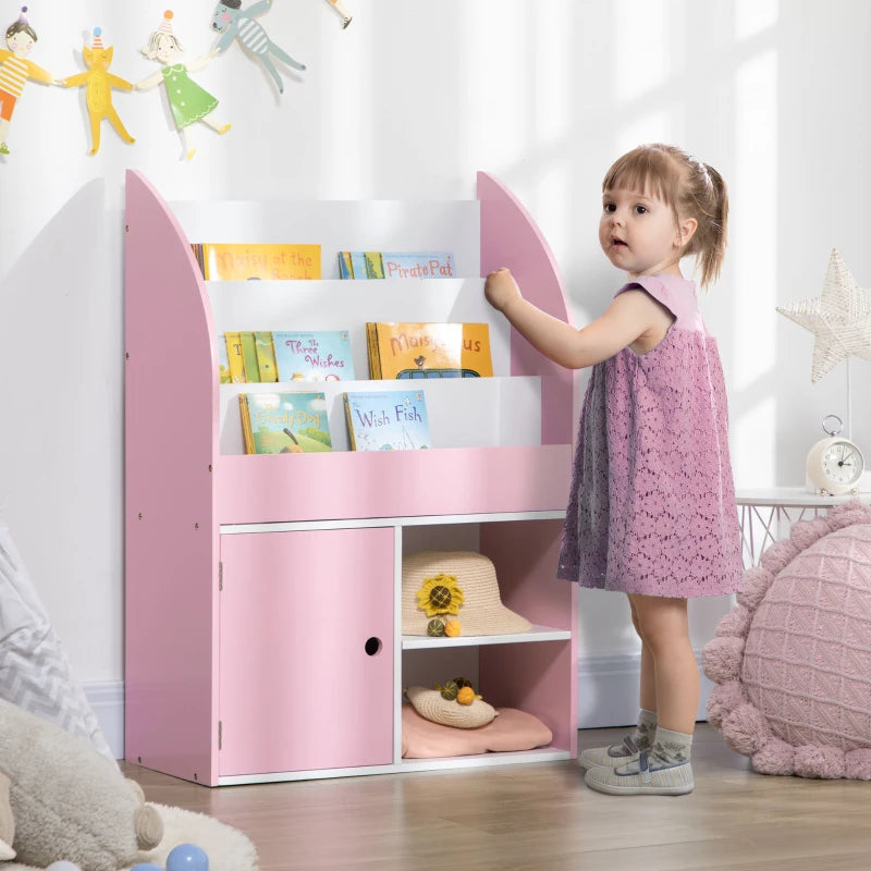 Qaba Toy Storage Organizer, Kids Bookshelf, Freestanding Children Bookcase with Cabinet for Toys Clothes Books, Blue