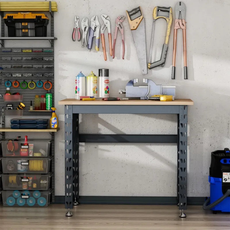 HOMCOM 45" Garage Project Activity Center Desk with Adjustable Footapds, Dark Grey