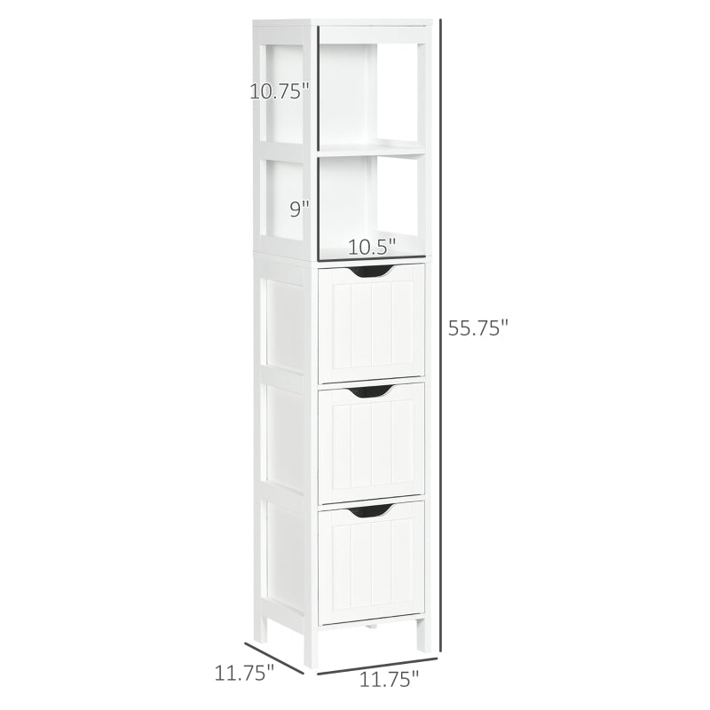 kleankin Narrow Bathroom Cabinet with 3 Drawers and 2 Tier Shelf