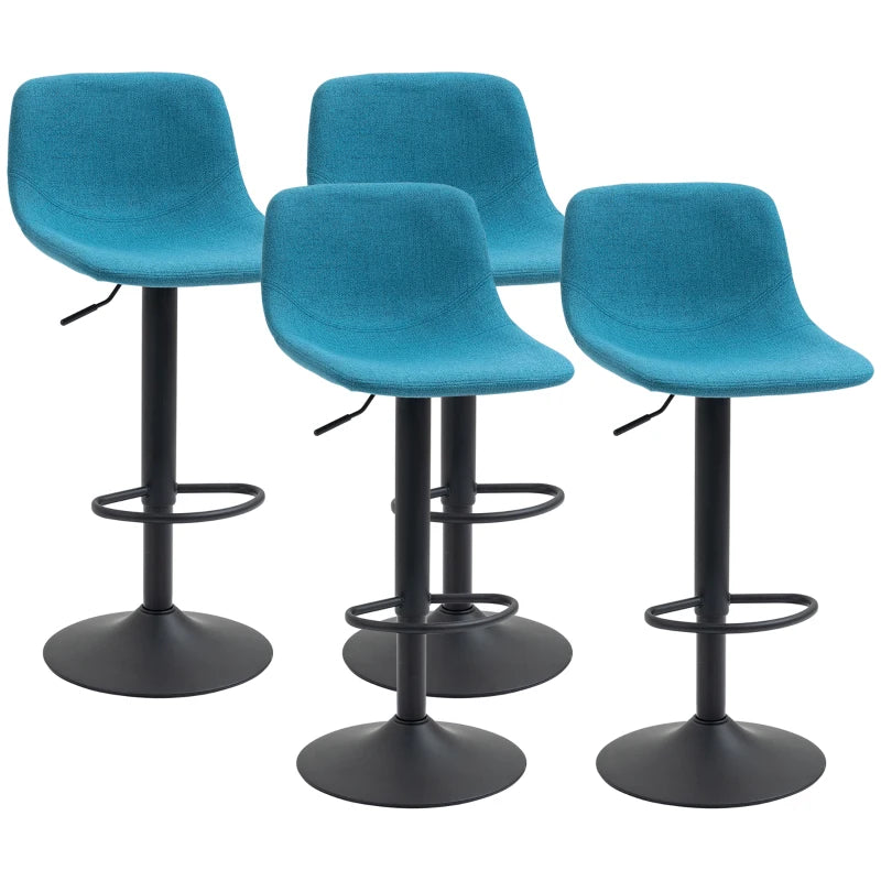 HOMCOM Modern Bar Stools, Swivel Bar Height Barstools Chairs with Adjustable Height, Round Heavy Metal Base, and Footrest, Set of 4, Blue