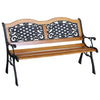 Outsunny 50" Outdoor Garden Bench, Park Style Patio Bench with a 2 Person Loveseat Design, Wood & Metal with Antique-like Flourishes for Backyard, Deck, Lawn, Outside Pool, Teak