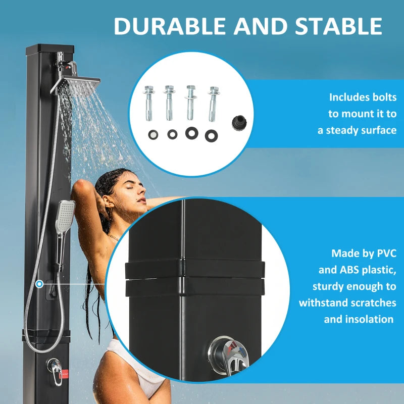 Outsunny 10.6 Gallons Solar Heated Shower with 360 Rotating Rainfall, Handheld Shower Head, Temperature Adjustment & Foot Shower, 2-Section Outdoor Shower for Backyard Poolside Beach Pool Spa, 7ft
