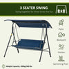 Outsunny Outdoor Patio Swing Chair, Seats 3 Adults, Includes Stand, Adjustable Sun Shade Canopy, Steel Frame, Shaded Bench, Dark Blue