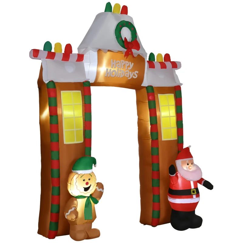 Outsunny 9ft Inflatable Christmas Arch with Santa Claus Riding a Sled, Blow-Up Outdoor LED Yard Display for Garden, Lawn, Party
