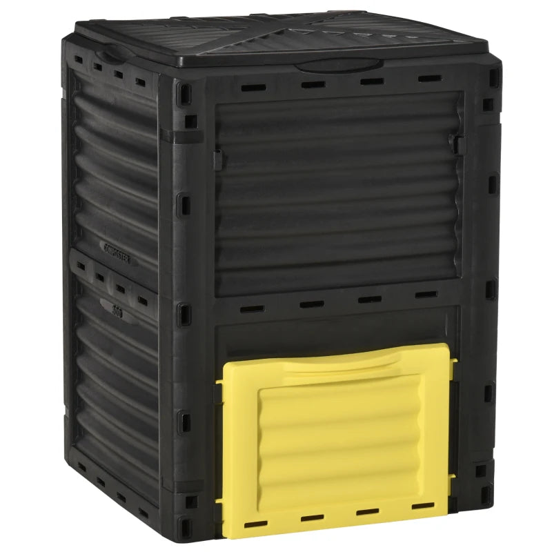 Outsunny Garden Compost Bin, 80 Gallon Large Outdoor Compost Container with Easy Assembly, Black and Yellow