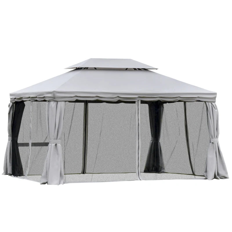 Outsunny 10' x 13' Patio Gazebo, Aluminum Frame Double Roof Outdoor Gazebo Canopy Shelter with Netting & Curtains, for Garden, Lawn, Backyard and Deck, Gray