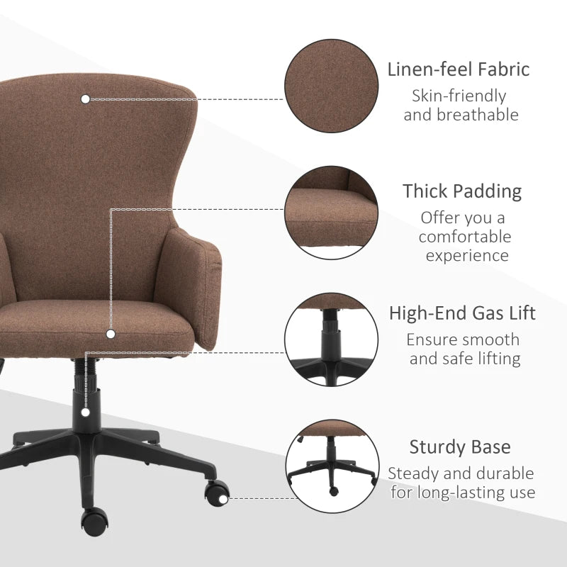 Vinsetto Ergonomic Rolling Office Desk & Computer Chair with 5 Castor Wheels & Easy Adjustable Height/Tilt - Brown