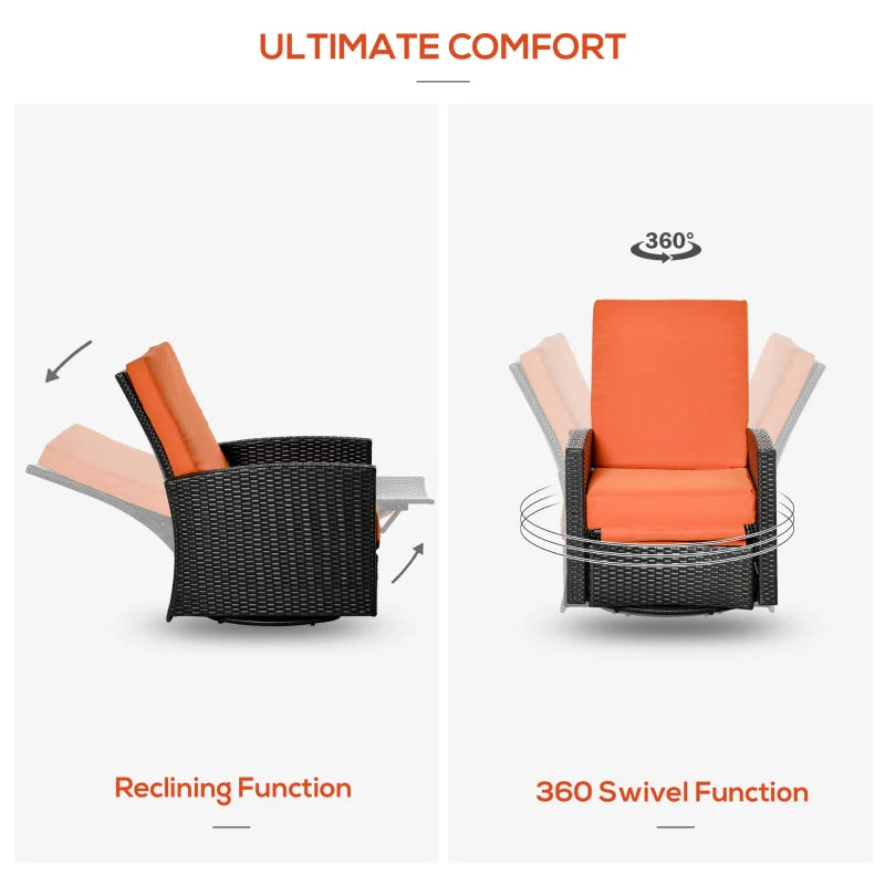 Outsunny Outdoor Wicker Swivel Recliner Chair, Reclining Backrest, Lifting Footrest, 360° Rotating Basic, Water Resistant Cushions for Patio, Orange