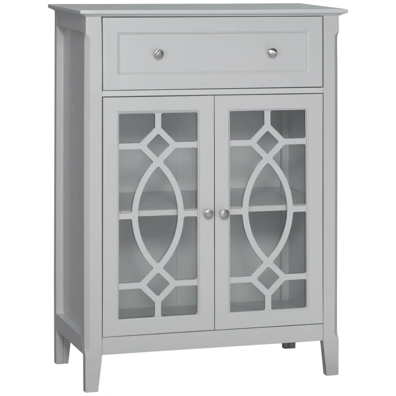 HOMCOM Sideboard Buffet Cabinet, Kitchen Storage Cabinet, Accent Cabinet with Drawer, Double Glass Doors and Adjustable Shelves for Living Room, Bedroom, Entryway, Light Grey