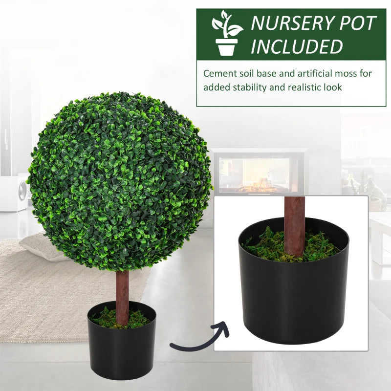 HOMCOM 35.5" Artificial Plant for Home Decor Indoor & Outdoor Fake Plants Artificial Tree in Pot, Ball Boxwood Topiary Tree for Home Office, Living Room Decor, Set of 2, Green
