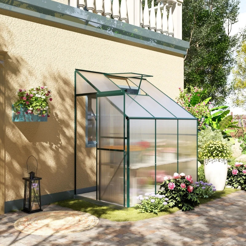 Outsunny Walk-In Garden Greenhouse Aluminum Polycarbonate with Roof Vent for Plants Herbs Vegetables 6' x 4' x 7' Green