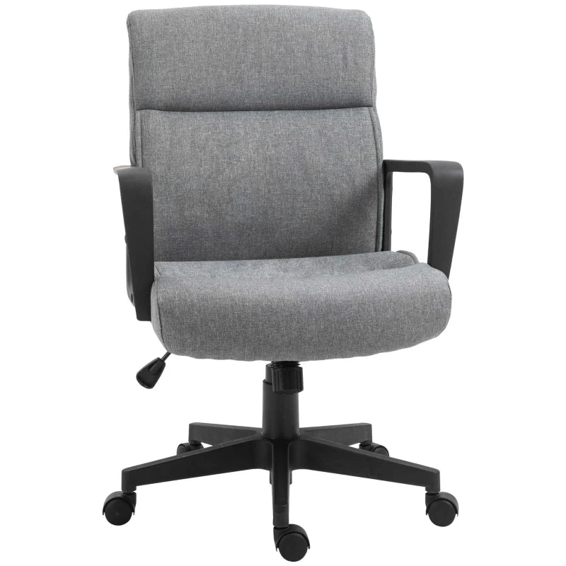 Vinsetto Mid Back Home Office Chair Height Adjustable Linen Fabric Desk Task Chair with Ergonomic Line Wide Seat, Thick Padding, and 360° Swivel Wheels