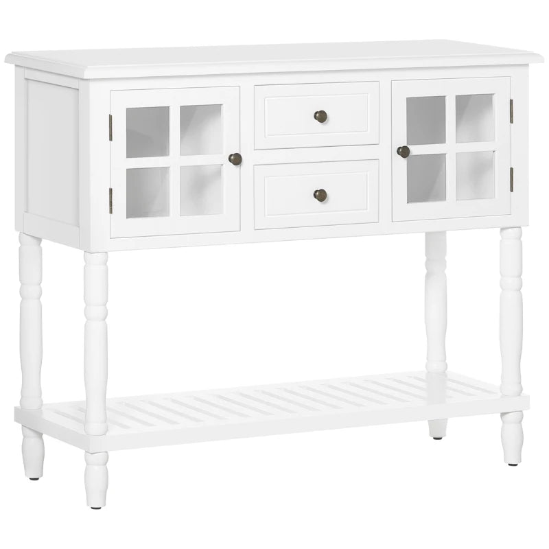 HOMCOM Vintage Console Table with 2 Drawers and Cabinets, Retro Sofa Table for Entryway, Living Room and Hallway, White