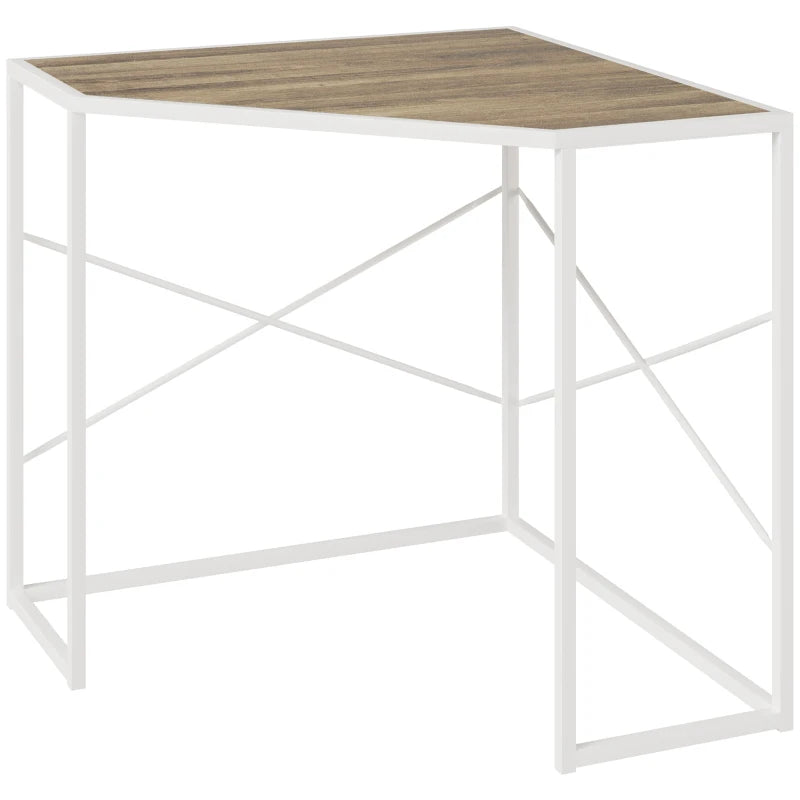HOMCOM Corner Computer Desk with Steel Frame for Small Spaces, Writing Desk for Workstation, White
