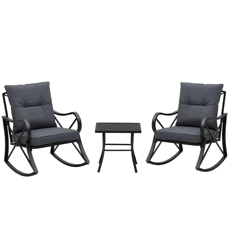 Outsunny 3-Piece Patio Bistro Set Outdoor Rocking Coffee Table Chair Set with Curved Base, Soft Cushions, Steel Frame, Black