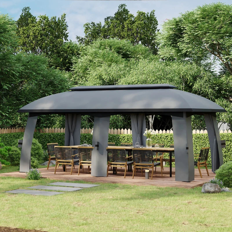Outsunny 10' x 20' Patio Gazebo, Outdoor Gazebo Canopy Shelter with Netting, Vented Roof for Garden Dark Gray