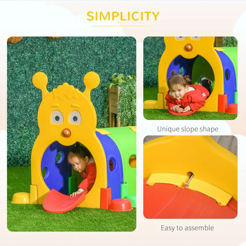 Qaba Kids Caterpillar Tunnel Outdoor Indoor Climb-N-Crawl Play Equipment for 3-6 Years Old, 4 Sections, for Daycare, Preschool, Playground, Multicolor