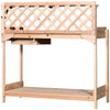 Outsunny Outdoor Garden Potting Bench, Wooden Workstation Table w/ Drawer, Hooks, Open Shelf, Lower Storage and Lattice Back for Patio, Backyard and Porch