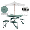 Outsunny 53" Camping Table with 4 seat Plastic Portable Compact Folding Suitcase Picnic Table Set with Umbrella Hole - Green