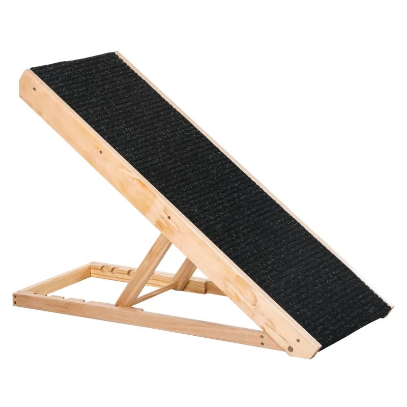 PawHut Pet Ramp Foldable Height Adjustable Bed Steps for Dogs & Cats with Non-slip Carpet