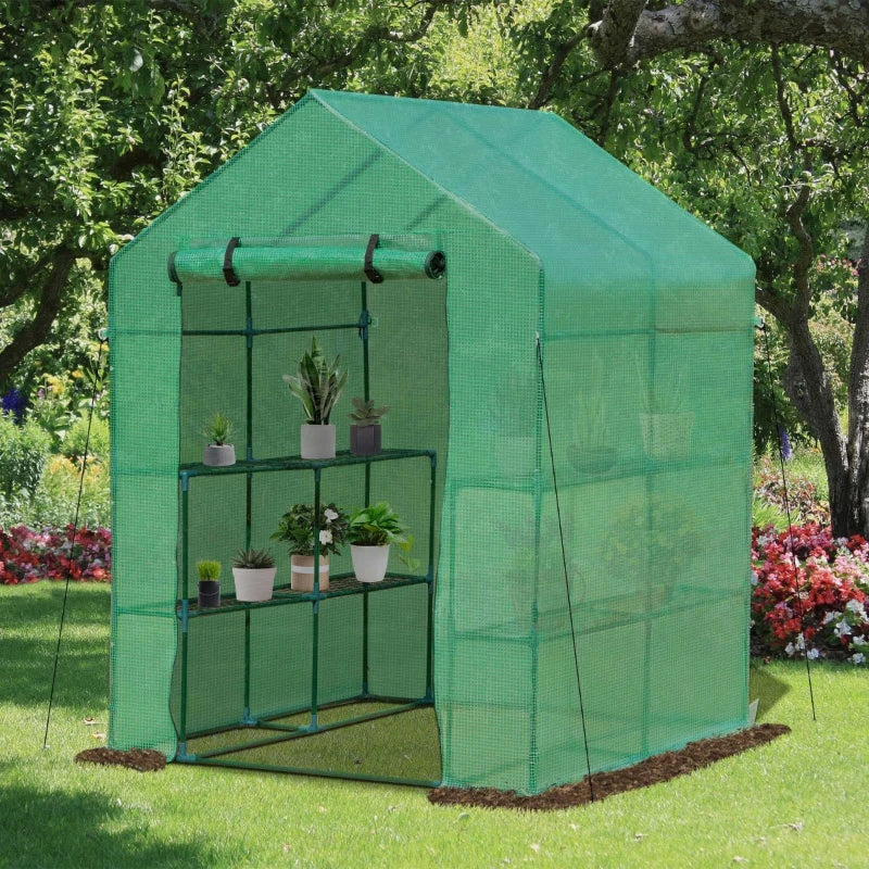 Outsunny 4.5' x 4.5' x 6' 2-Tier Shelf Greenhouse for Outdoor Garden Plant & Plant Use with PE Cover & Steel Frame