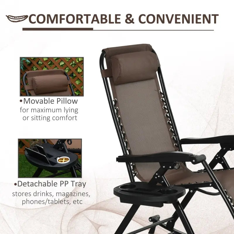 Outsunny Outdoor Rocking Chairs, Foldable Reclining Zero Gravity Lounge Rocker w/ Pillow, Cup & Phone Holder, Combo Design w/ Folding Legs, Brown