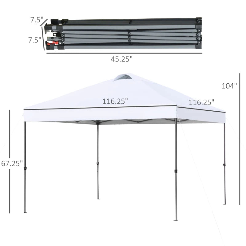 Outsunny 10' x 10' Pop Up Canopy Tent, Instant Sun Shelter with 3-Level Adjustable Height, Top Vents and Wheeled Carry Bag for Outdoor, Garden, Patio, White