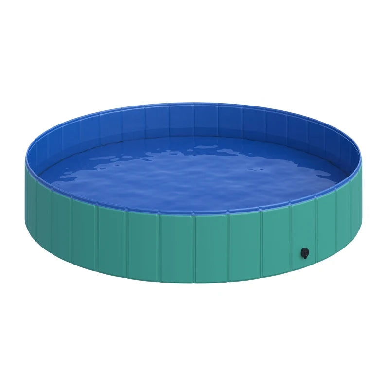 PawHut 12" x 55" Collapsible PVC Pet Foldable Swimming Pool Dog Bathing Tub - Green / Blue