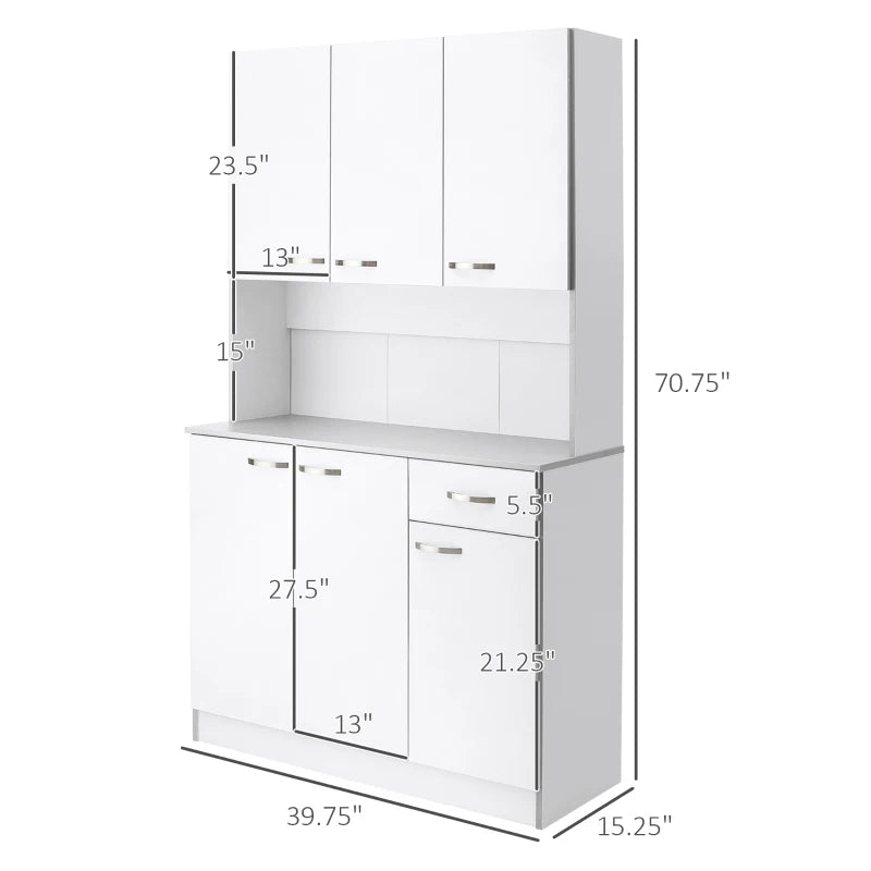 HOMCOM White 71 Kitchen Buffet Hutch Cupboard