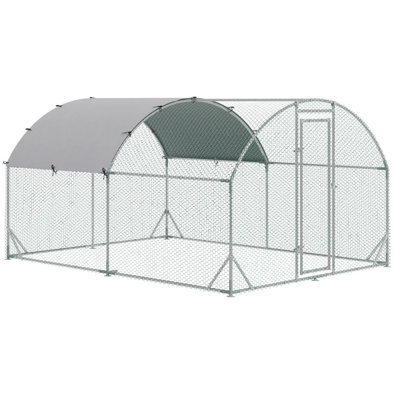 PawHut Galvanized Large Metal Chicken Coop Cage Walk-in Enclosure Poultry Hen Run House Playpen Rabbit Hutch with Cover for Outdoor Backyard 9.2' x 12.5' x 6.5' Silver