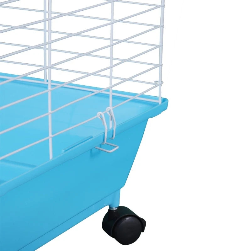 PawHut 40” Steel Plastic Small Animal Pet Cage Kit with Wheels - Blue and Black