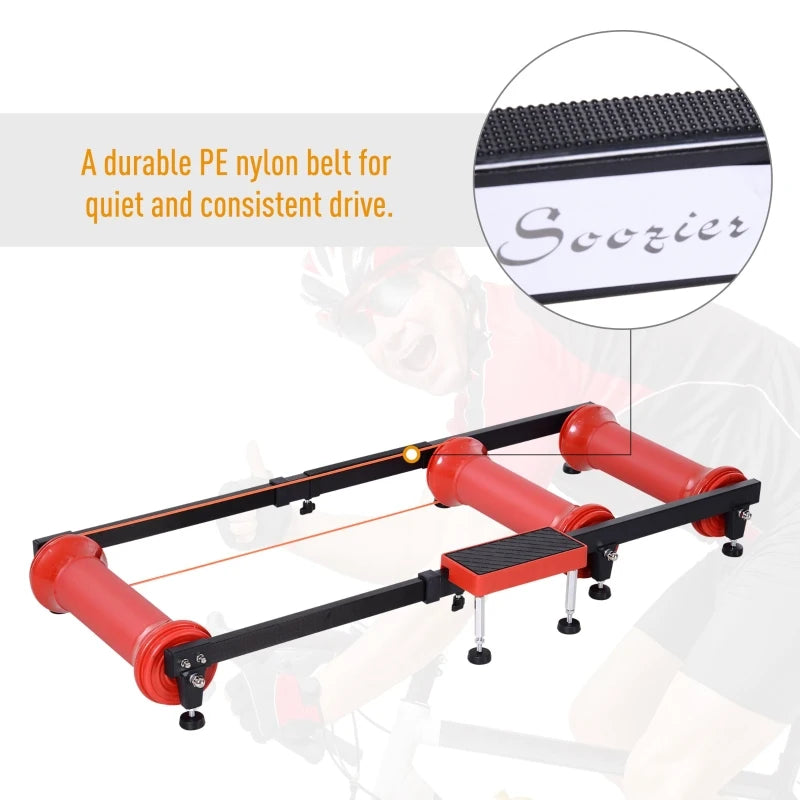 Soozier Universal Indoor Roller Bike Trainer for Exercise with Smooth/Quiet Rollers & Compatible with Any Tire Size - Red