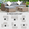 Outsunny 6 Piece Patio Furniture Set Outdoor Wicker Conversation Set All Weather PE Rattan Sectional Sofa Set with Ottoman, Cushions & Tempered Glass Table, Gray