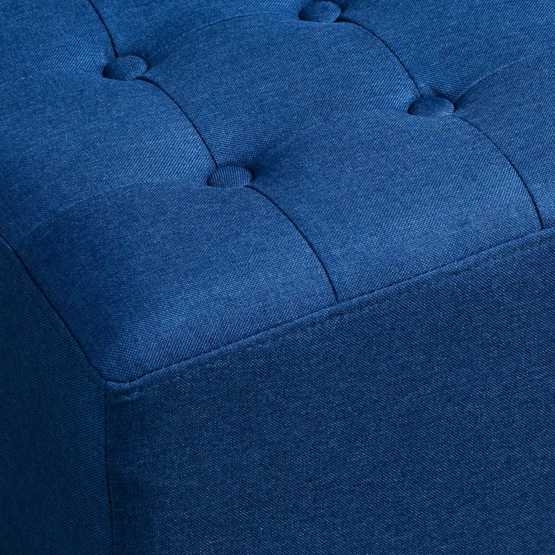 HOMCOM Tufted Ottoman Linen-Touch Fabric Upholstered Footrest Stool with Anti-Slip Pads, Blue