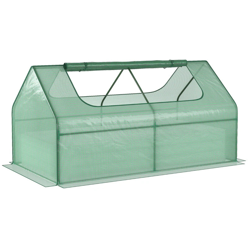 Outsunny Galvanized Raised Garden Bed with Mini Greenhouse Cover, Outdoor Metal Planter Box with 2 Roll-Up Windows for Growing Flowers, Fruits, Vegetables, and Herbs, 73" x 38" x 36", Green-1