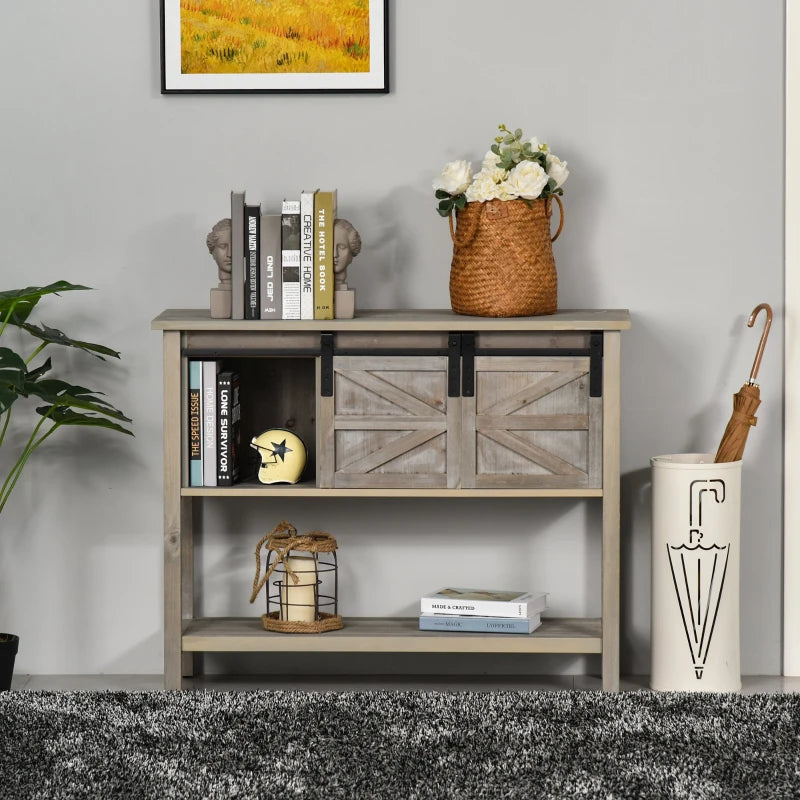 HOMCOM Grey Wooden Entryway Tabletop Furniture with Display Shelf Stand and X Bar