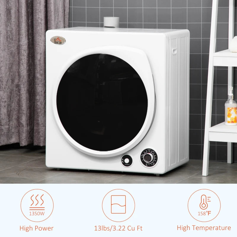 HOMCOM 2-In-1 Full Automatic Portable Washing Machine and Spin Dryer, 1.38Cu Ft Compact Laundry Washer with Wheels, Built-in Gravity Drain and 8 Programs for Apartment, Dorm, RVs, White