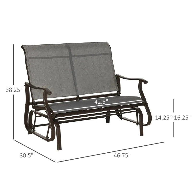 Outsunny 2-Person Outdoor Glider Bench，Patio Glider Loveseat Chair with Powder Coated Steel Frame，2 Seats Porch Rocking Glider for Backyard, Lawn, Garden and Porch, Mixed Grey