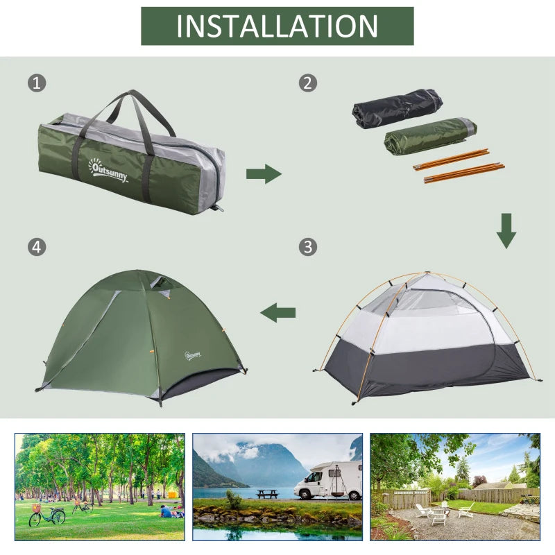 Outsunny Dome Tent for 3-4 Person Family Tent with Large Windows Waterproof Green