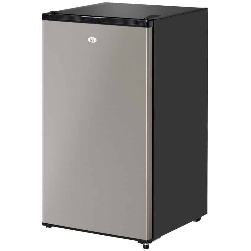 HOMCOM Mini Fridge with Freezer, Compact Mini Refrigerator with 3.3Cu Ft Capacity, Adjustable Shelves and Temperature and Reversible Door for Bedroom, Black/Silver