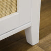 HOMCOM Entry Way Bench Shoe Storage Bench with Shoe Cabinets 2 Rattan Sliding Doors and Pine Wood Legs for Hallway White