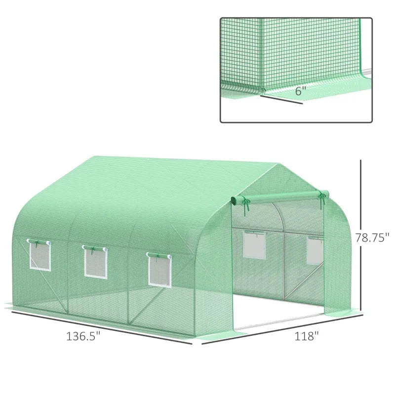 Outsunny Walk-in Tunnel Greenhouse Replacement Cover w/ Zipper Door, 11.5' x 10', Green