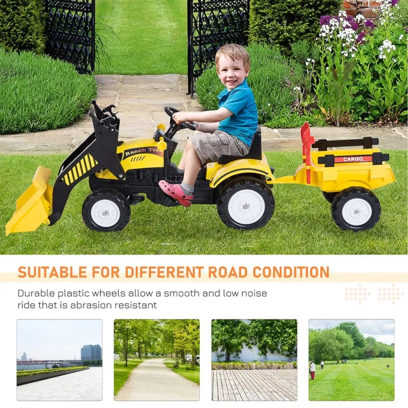 ShopEZ USA Ride On Excavator Kids Toy Construction Equipment with Pedal Controls, 6 Wheels & Controllable Dirt Bucket