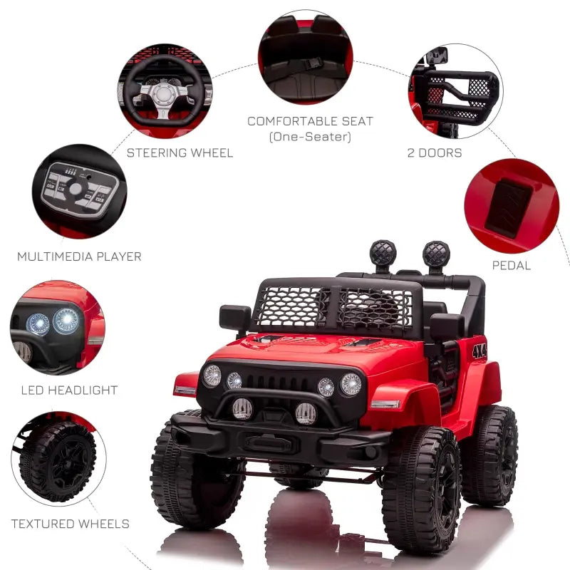 ShopEZ USA 12V Kids Ride On Truck with Parent Remote Control, Electric Battery Powered Toy Car with Spring Suspension, Adjustable Speed, LED Lights and Horn, Red