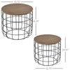 HOMCOM Round Coffee Table Set of 2, Industrial End Tables with Extra Storage Space for Living Room, Brown and Black