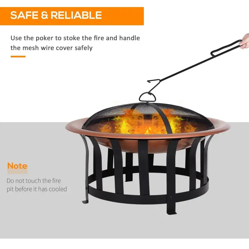Outsunny Outdoor Round Fire Pit with Protective Mesh Screen for your Backyard and Patio