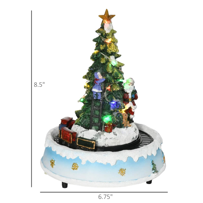 HOMCOM Animated Christmas Village Scene, Pre-Lit Musical Holiday Decoration with LED Lights, Center Tree, Rotating Train and Santa Claus