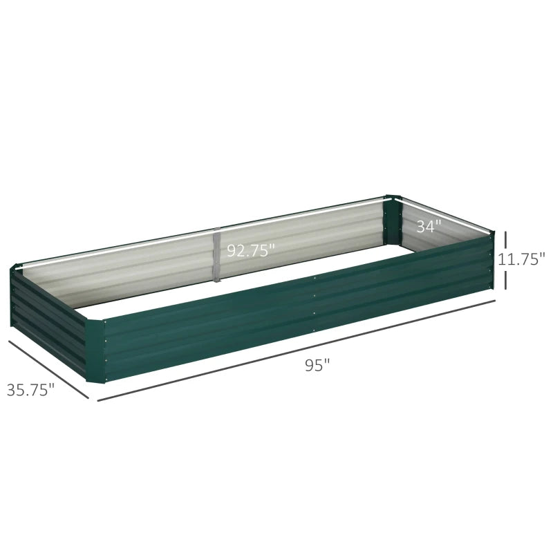 Outsunny 7.9' x 3' x 1' Galvanized Raised Garden Bed, Metal Elevated Planter Box, Easy DIY and Cleaning for Growing Flowers, Herbs, Succulents, Green