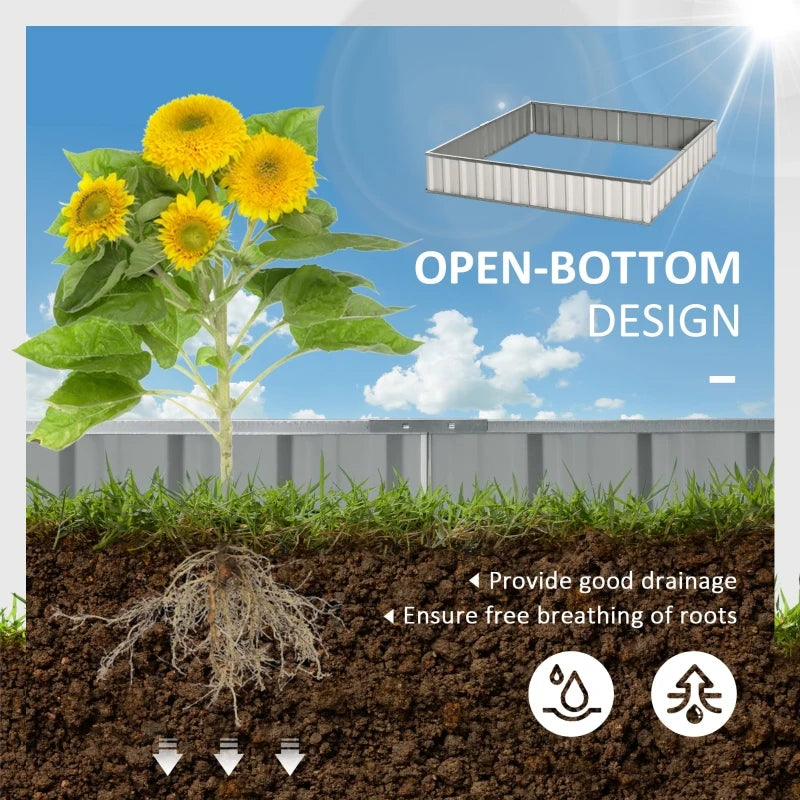 Outsunny 8x3x1ft Raised Garden Bed, Outdoor Garden Boxes, Large Metal Planter Box with Open Bottom and Gloves for Vegetables Flowers Herbs, Green